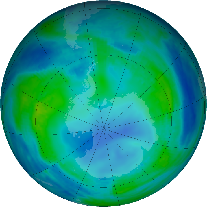 Antarctic ozone map for 13 May 2000
